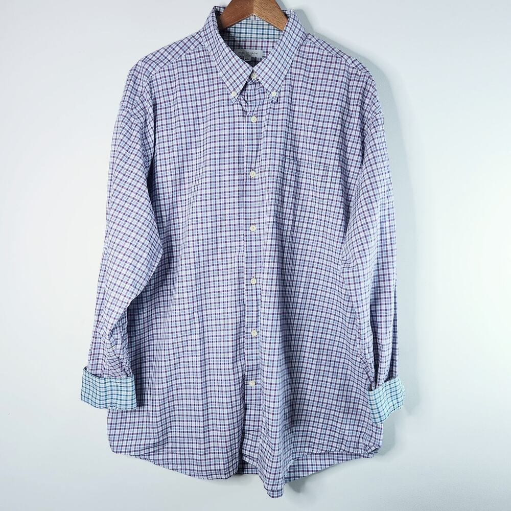 Alex Cannon Mens Blue Plaid Button Up Casual Shirt Size XXL Business Career